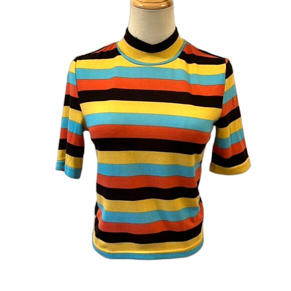 Walter Baker Amberlynn Mod Stripe Mock Neck Knit Top Small Retro - Picture 2 of 10